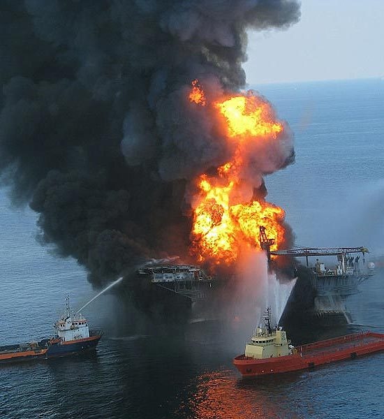 Photo:  April 20 2010, the rig exploded, killing eleven workers and release 4.9Mn barrels of oil on Gulf of Mexico